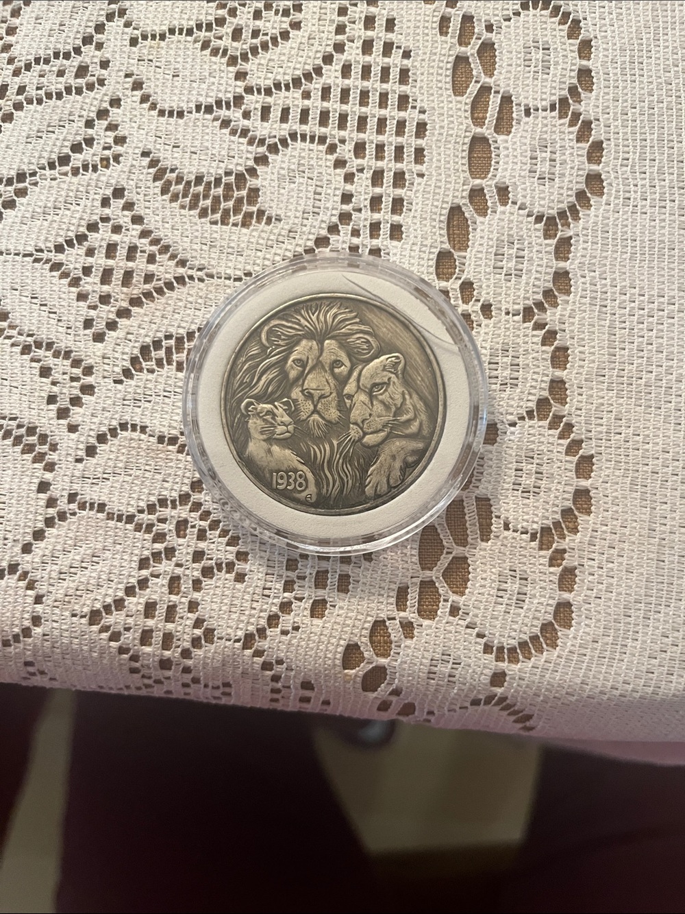 Lion Family Decorative Coin Display in Silver color Hobo Coin